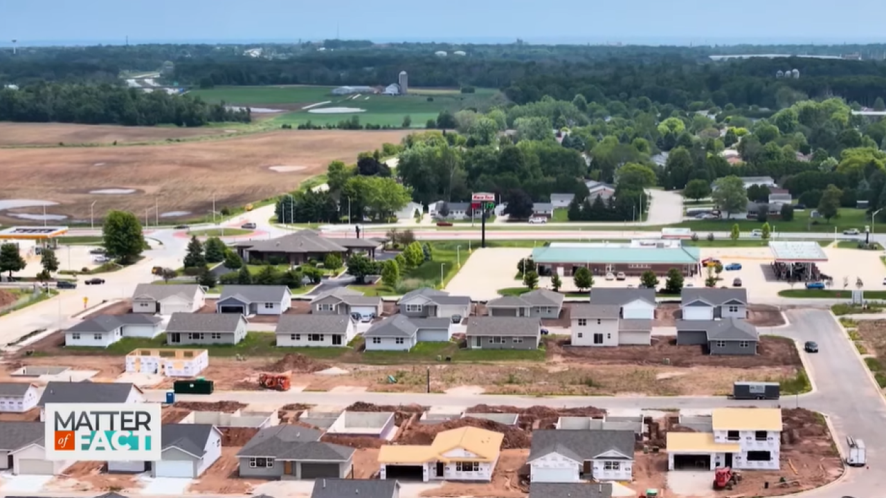Aerial view of housing development in a residential area.