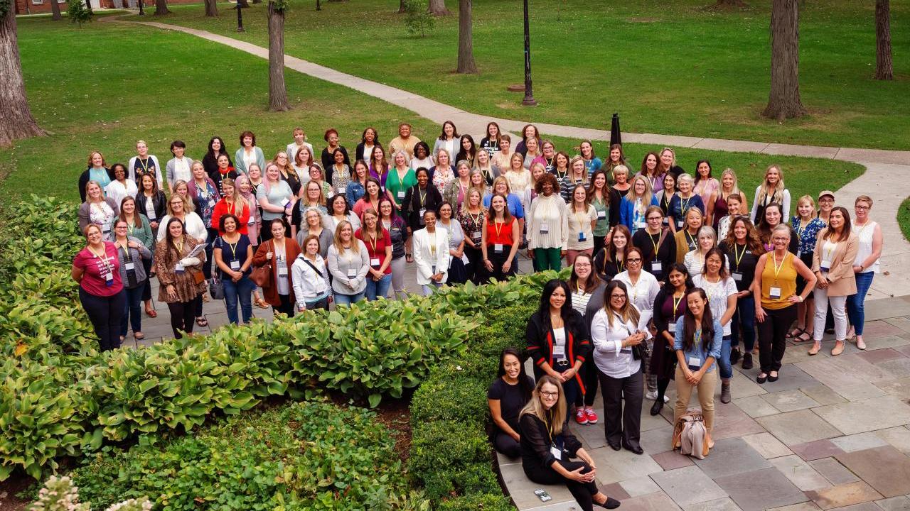 many women in leadership conference attendees standing outside