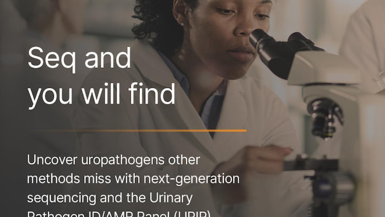 Seq and you will find. Female scientist looking through a microscope and wearing a lab coat.