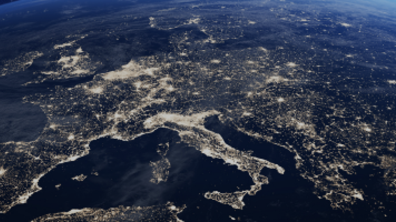 Aerial view of the Earth, focused on Europe.