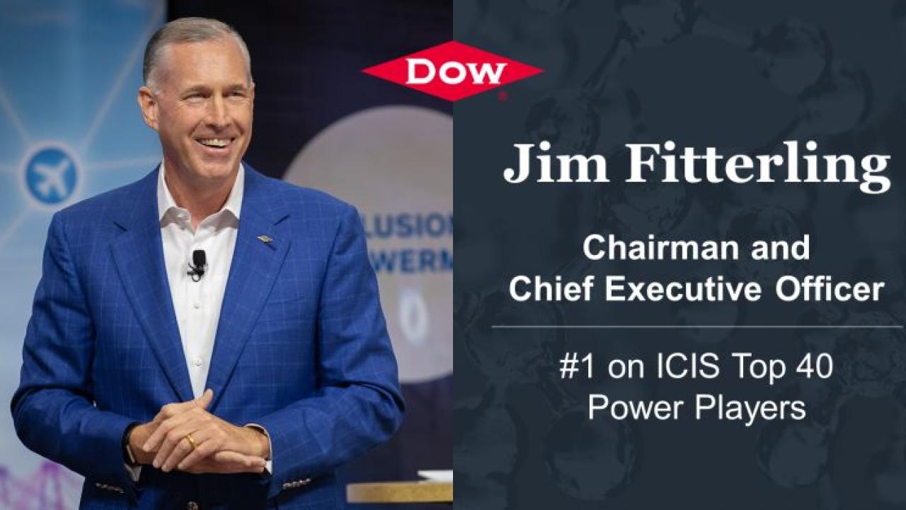 Picture of Jim Fitterling with text #1 on ICIS Top 40 Power Players