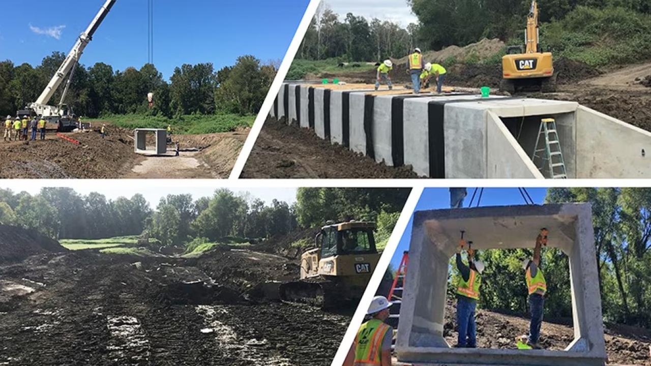 Collage of photo's of people Installing improved water control structures