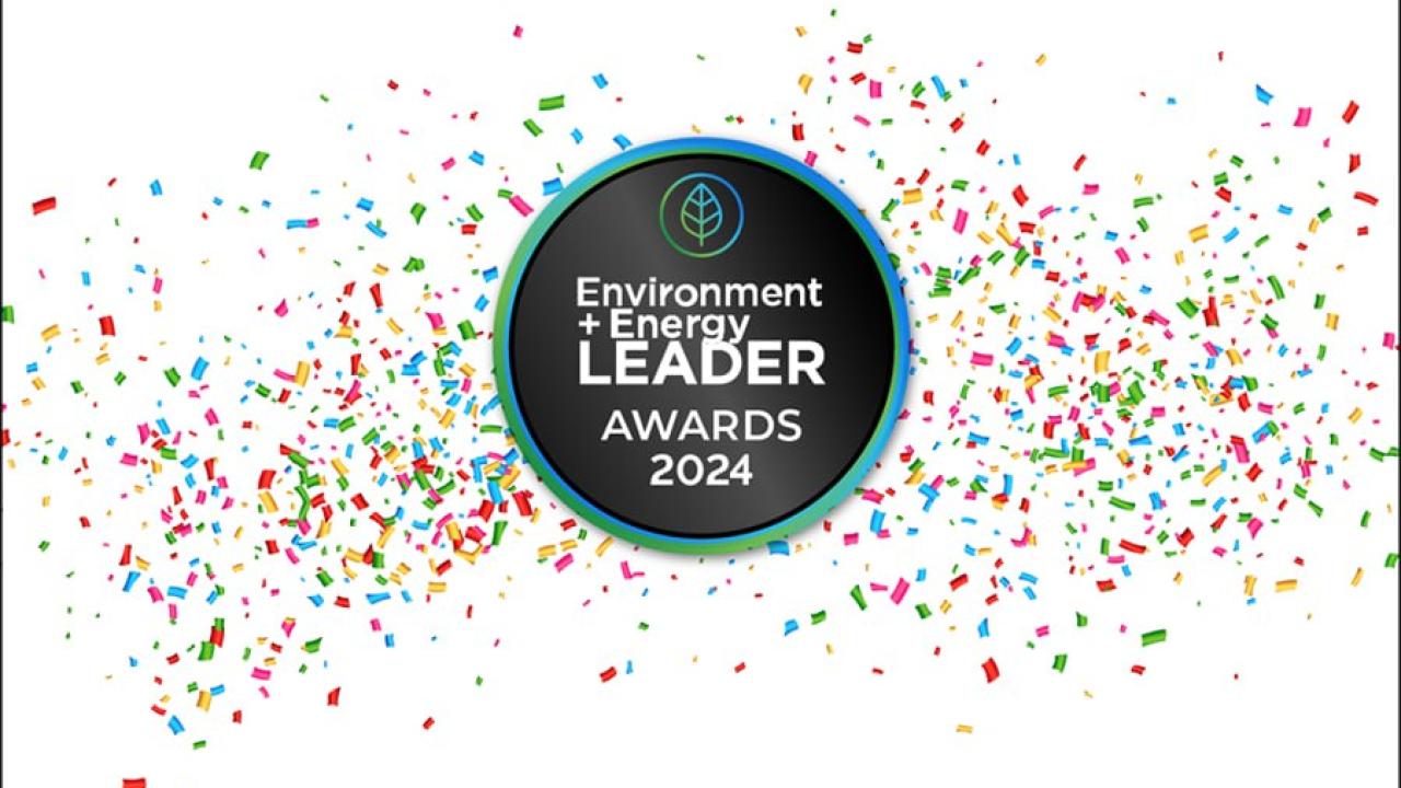 E+E Leader Awards Badge Image on Confetti Background