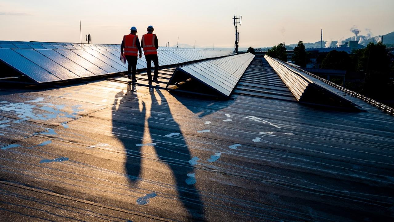 solar panels at dusk