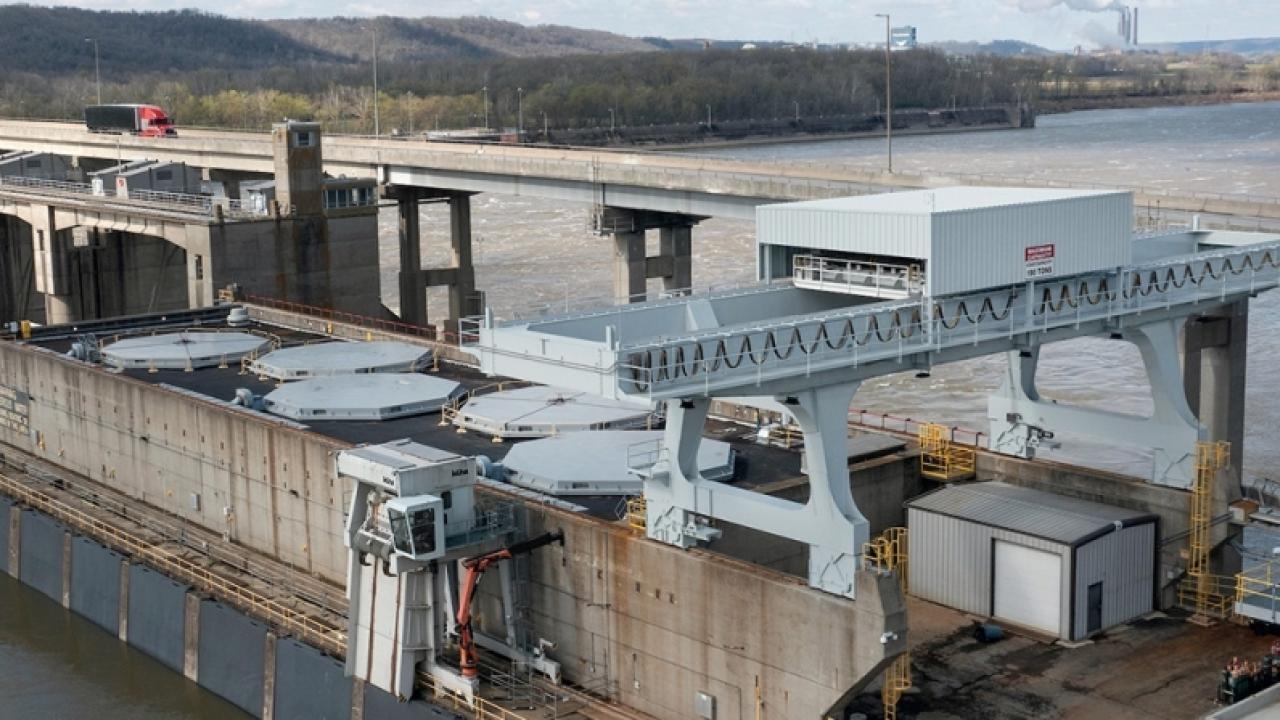 aerial view of hydroelectric dam on a river