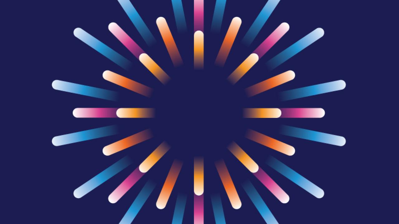 graphic starburst pattern on a dark blue background
