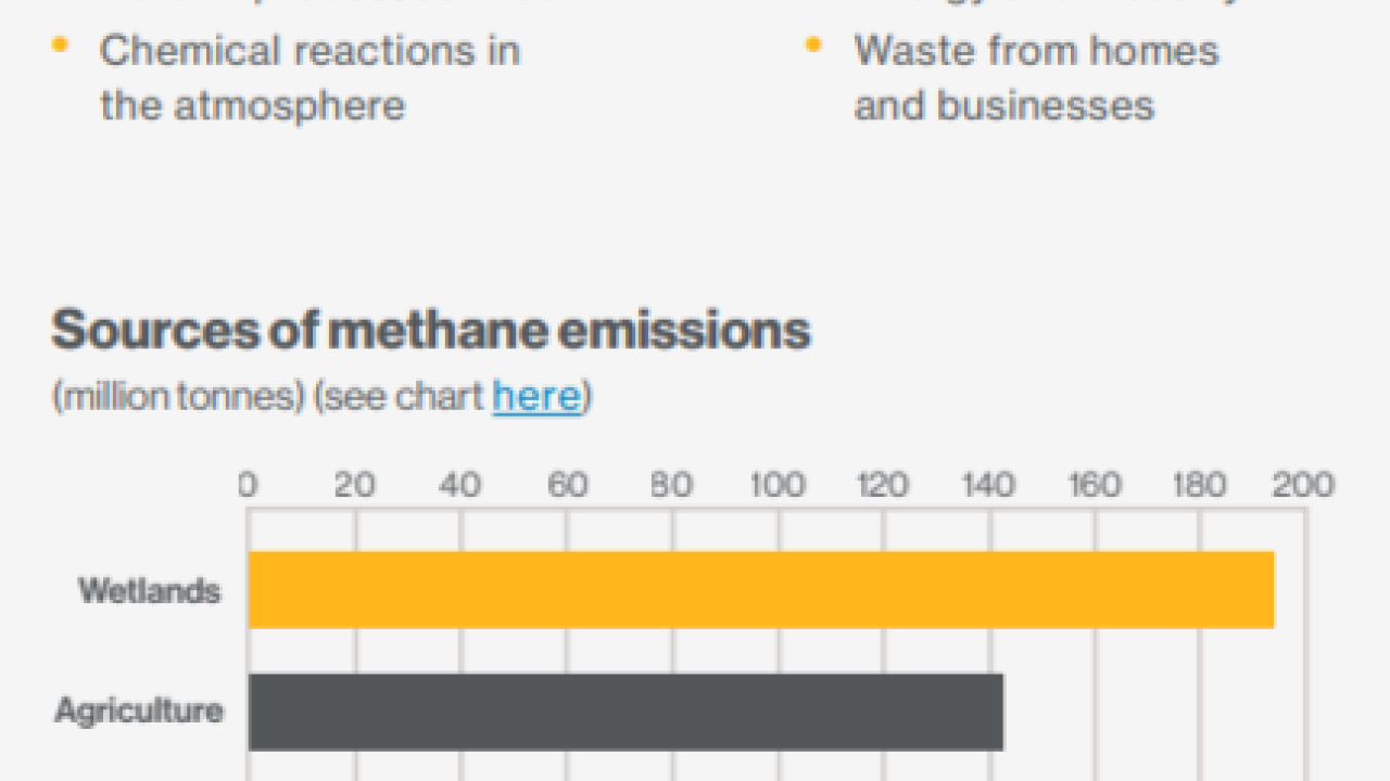 Info graphic bar graph "Sources of methane emissions "