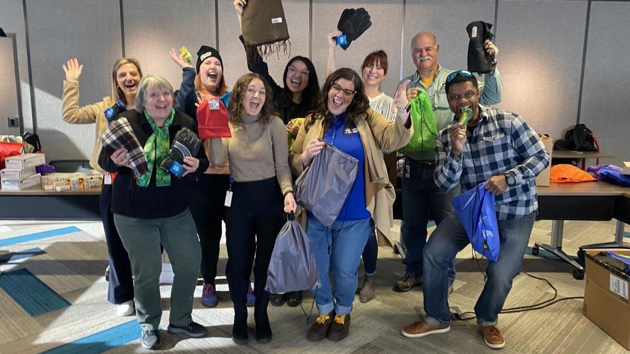 group of celebrating volunteers