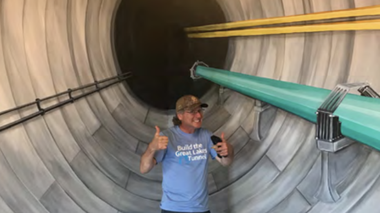 A life-sized mural depicting the interior of the Great Lakes Tunnel 
