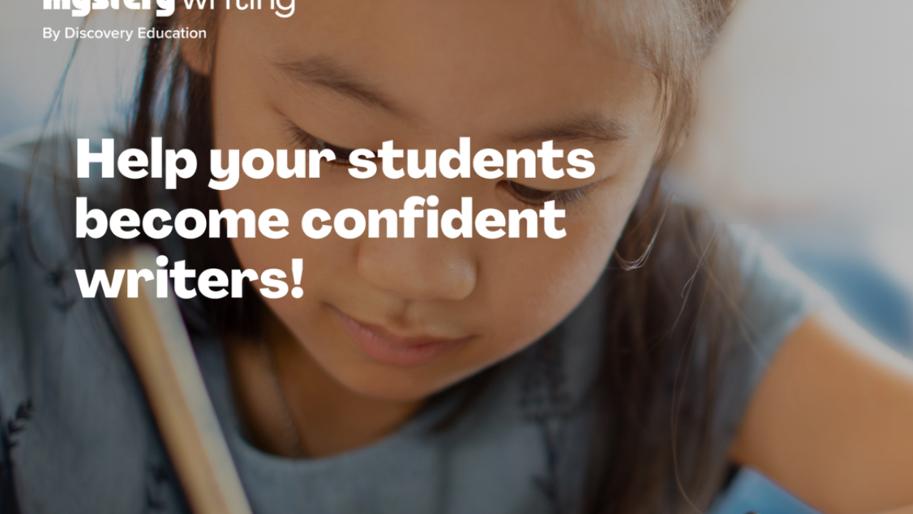"Help your students become confident writers" with an image of a child writing