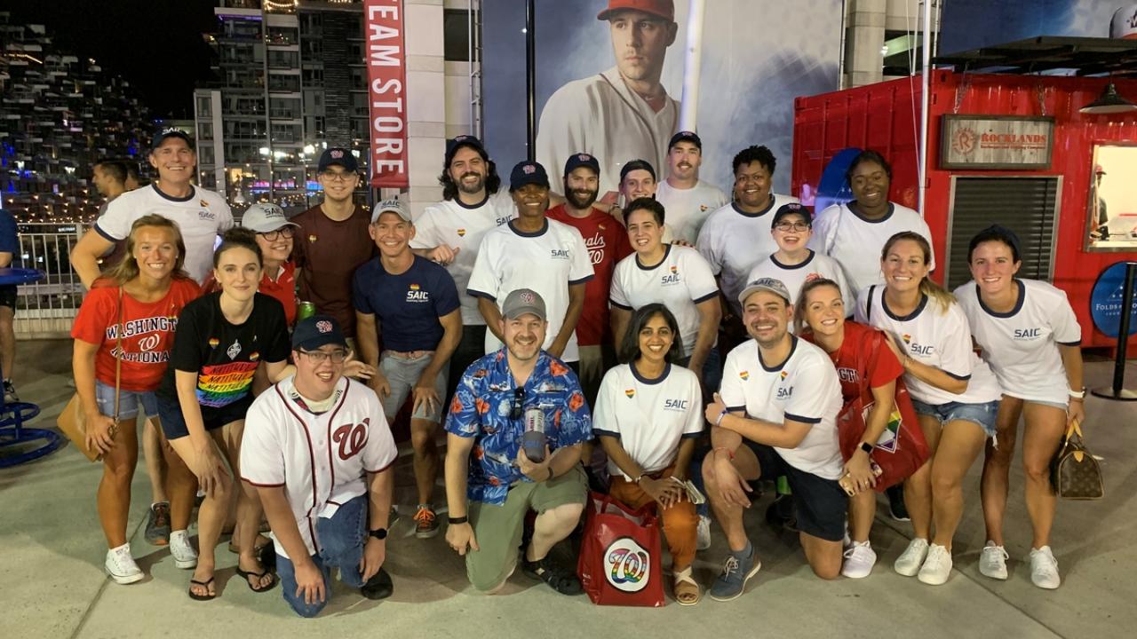 Equality Alliance members, friends and family celebrate LGBTQ+ Pride at Washington Nationals Night OUT.
