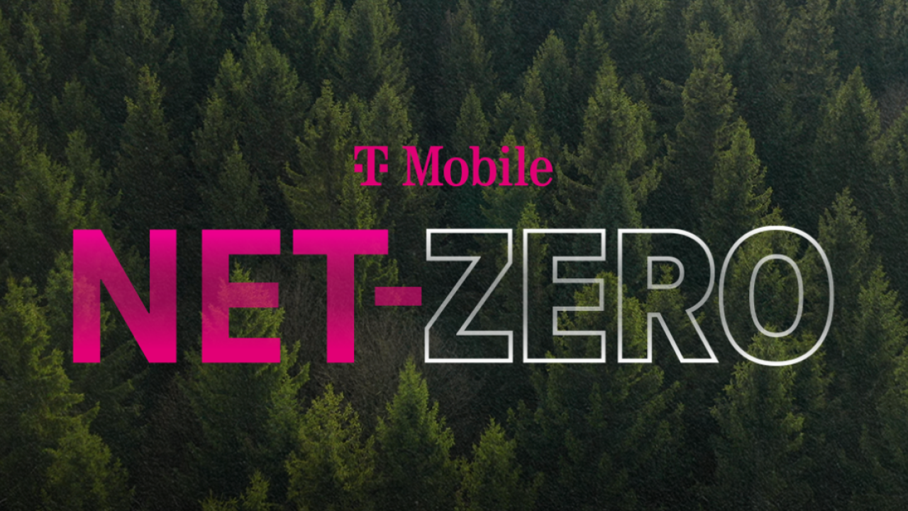 Trees with text "T-Mobile Net-Zero"