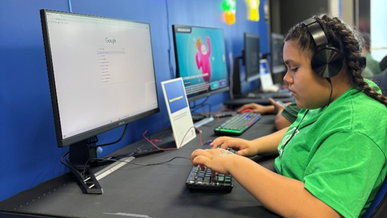 A student working at a computer