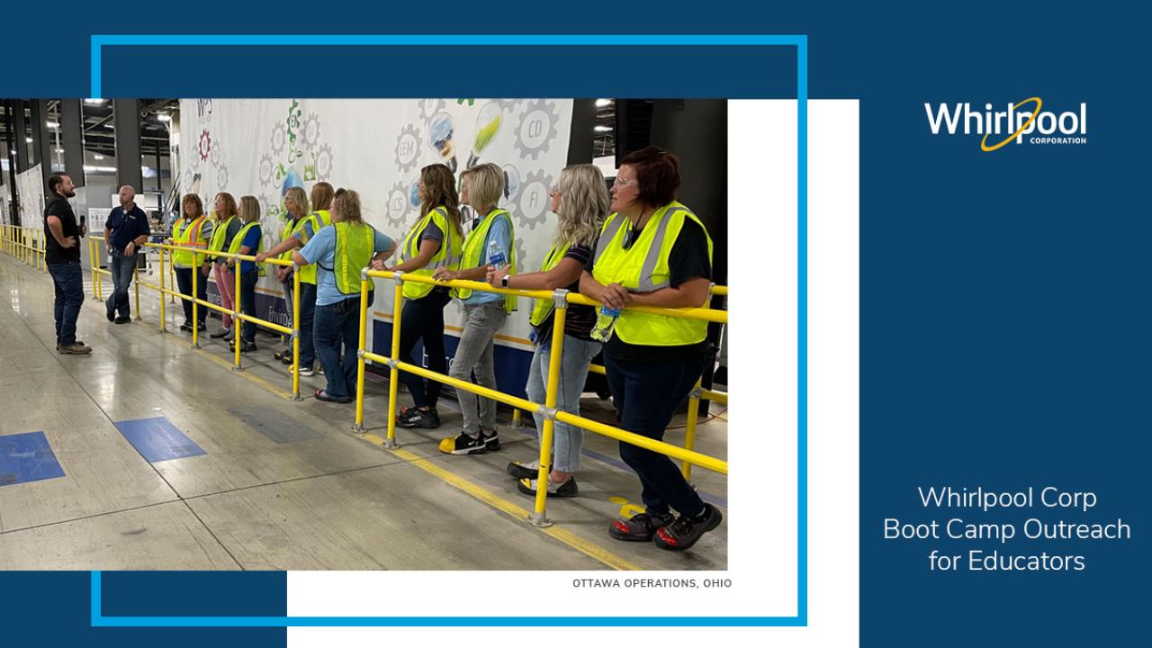 Teachers lined up in yellow vests 