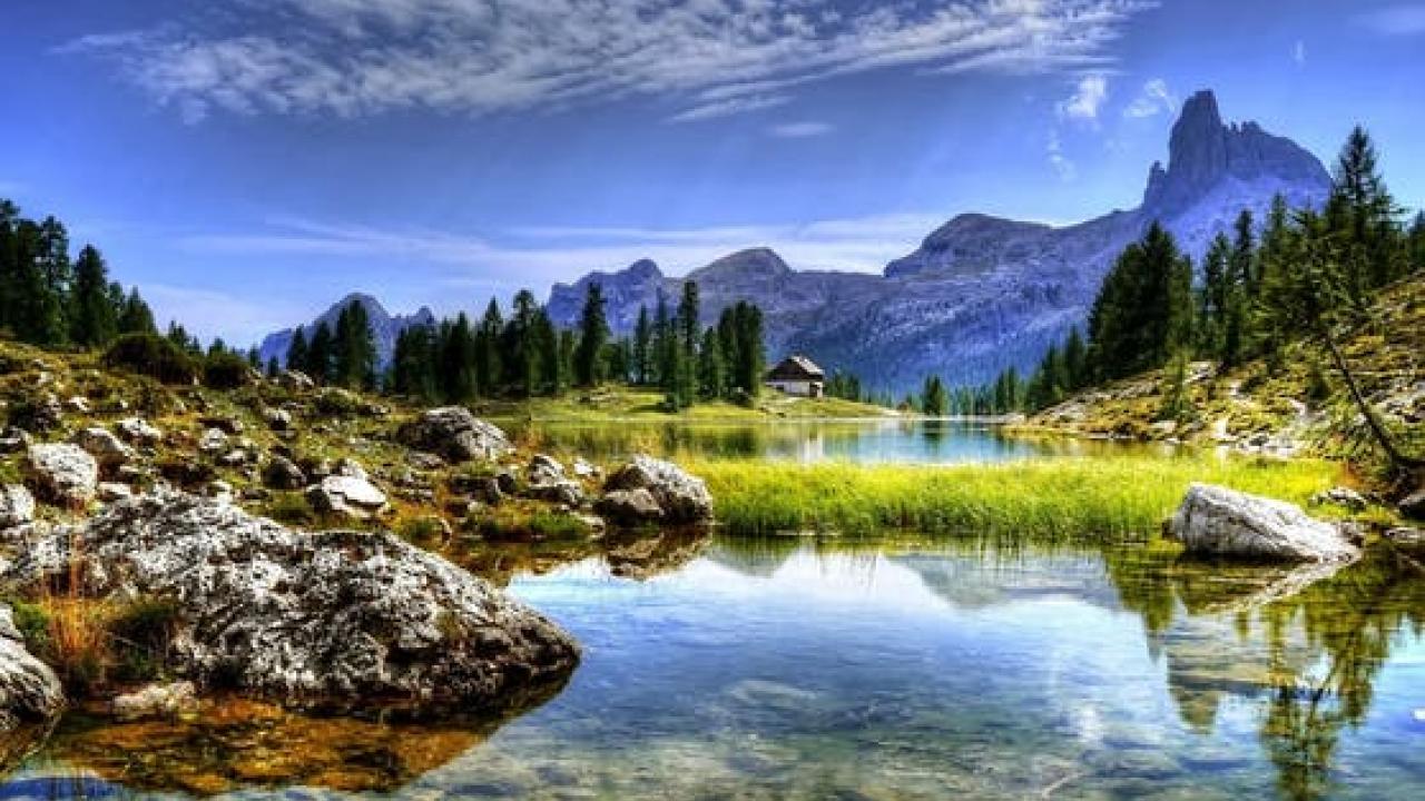 Waterscape with moutains.