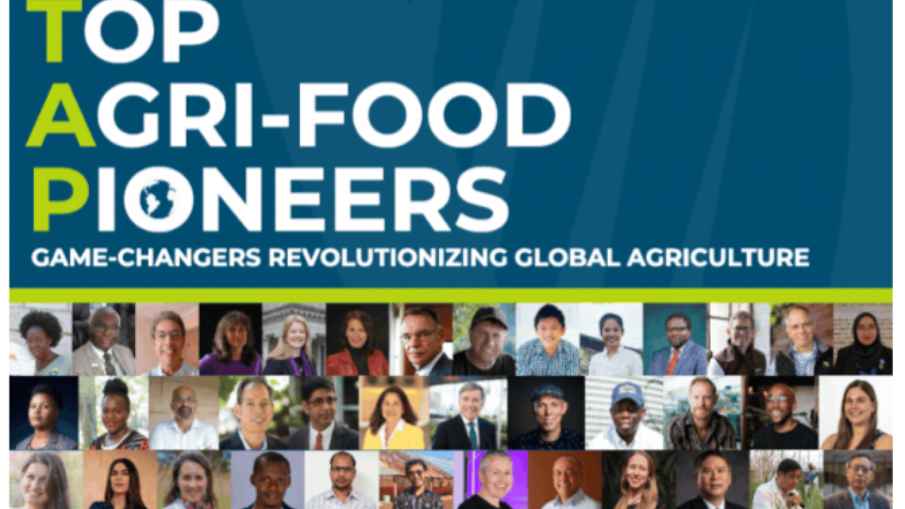 "Announcing the 2024 Top Agri-Food Pioneers" and a collage of profiles.