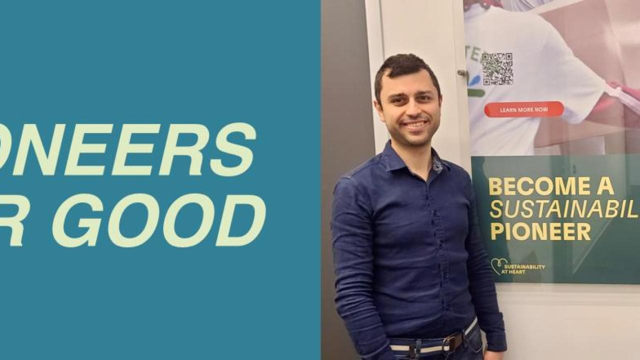 "Pioneers for Good" next to Kyrylo and SJ