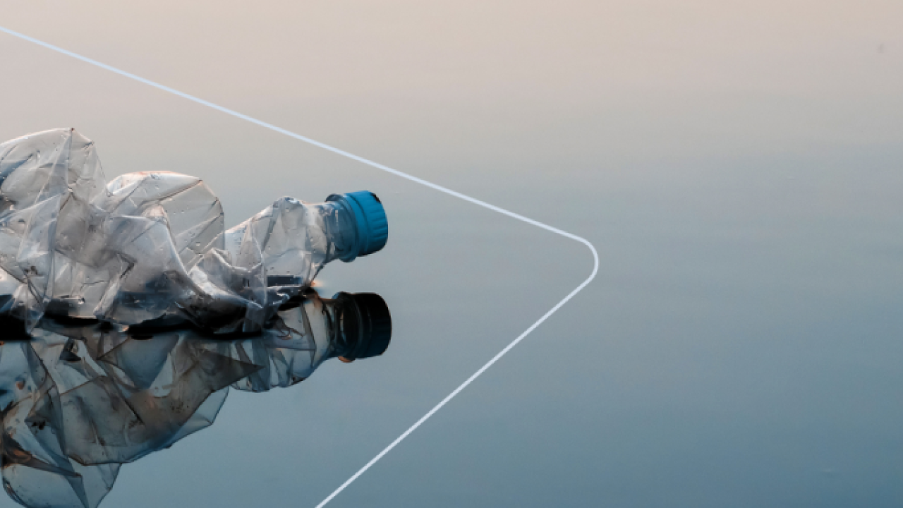 Plastic bottle with a blue lid scrunched up