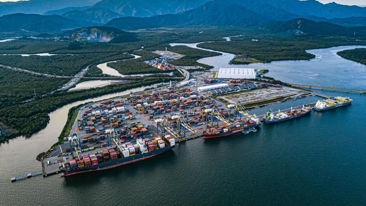 Aerial view of The Port of Santos.