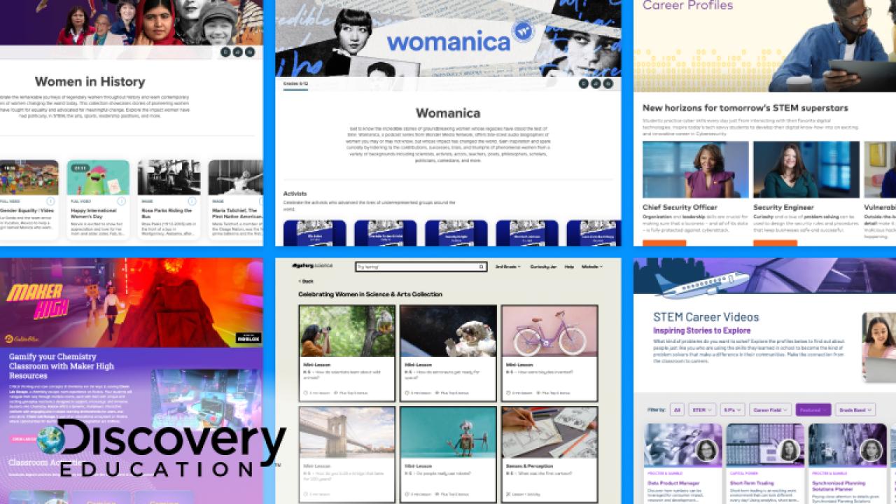 Collage of Women's history content by Discovery Education