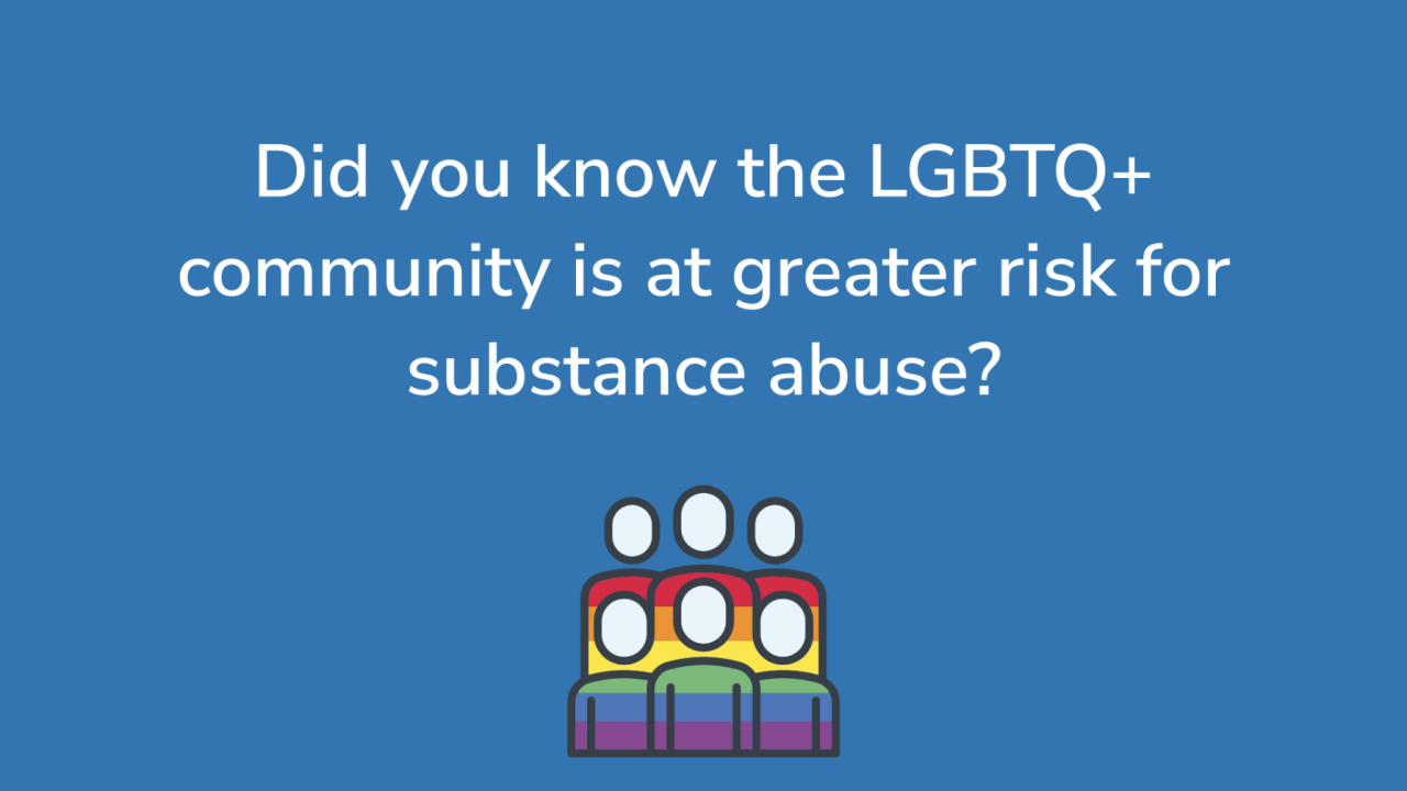 PDF slide with the text "Did you know the LGBTQ+ community is at greater risk for substance abuse?" Source: https://nida.nih.gov/research-topics/substance-use-suds-in-lgbtq-populations