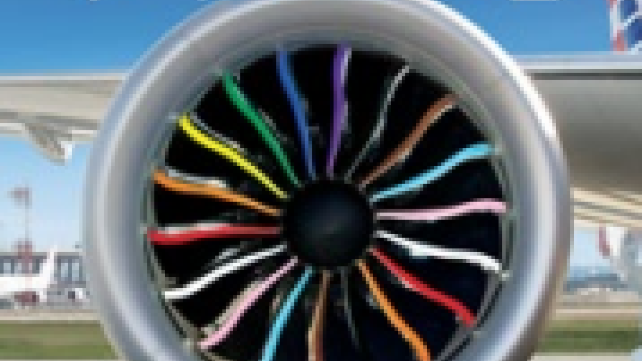 Rainbow Plane engine with text "Pride" behind it