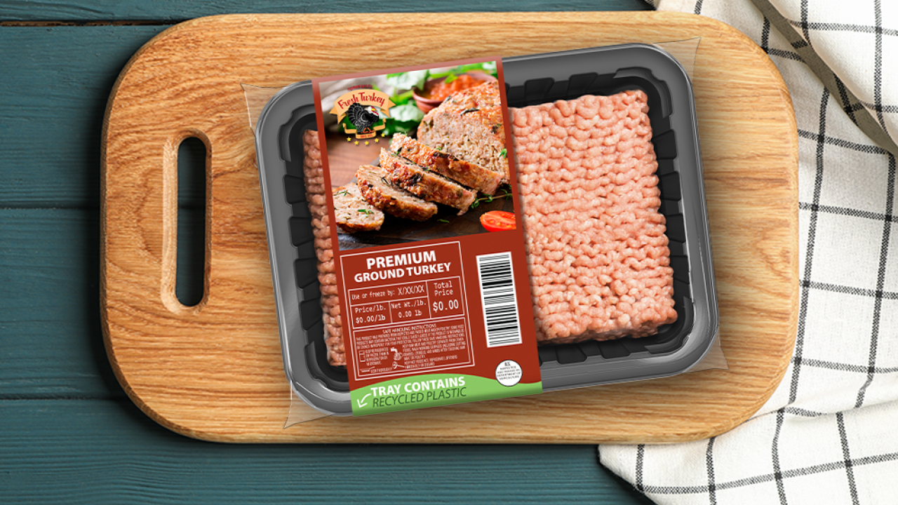 Fresh protein packaged in a sustainable tray