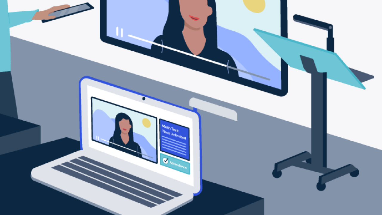 graphic of laptop and projector sceen in classroom