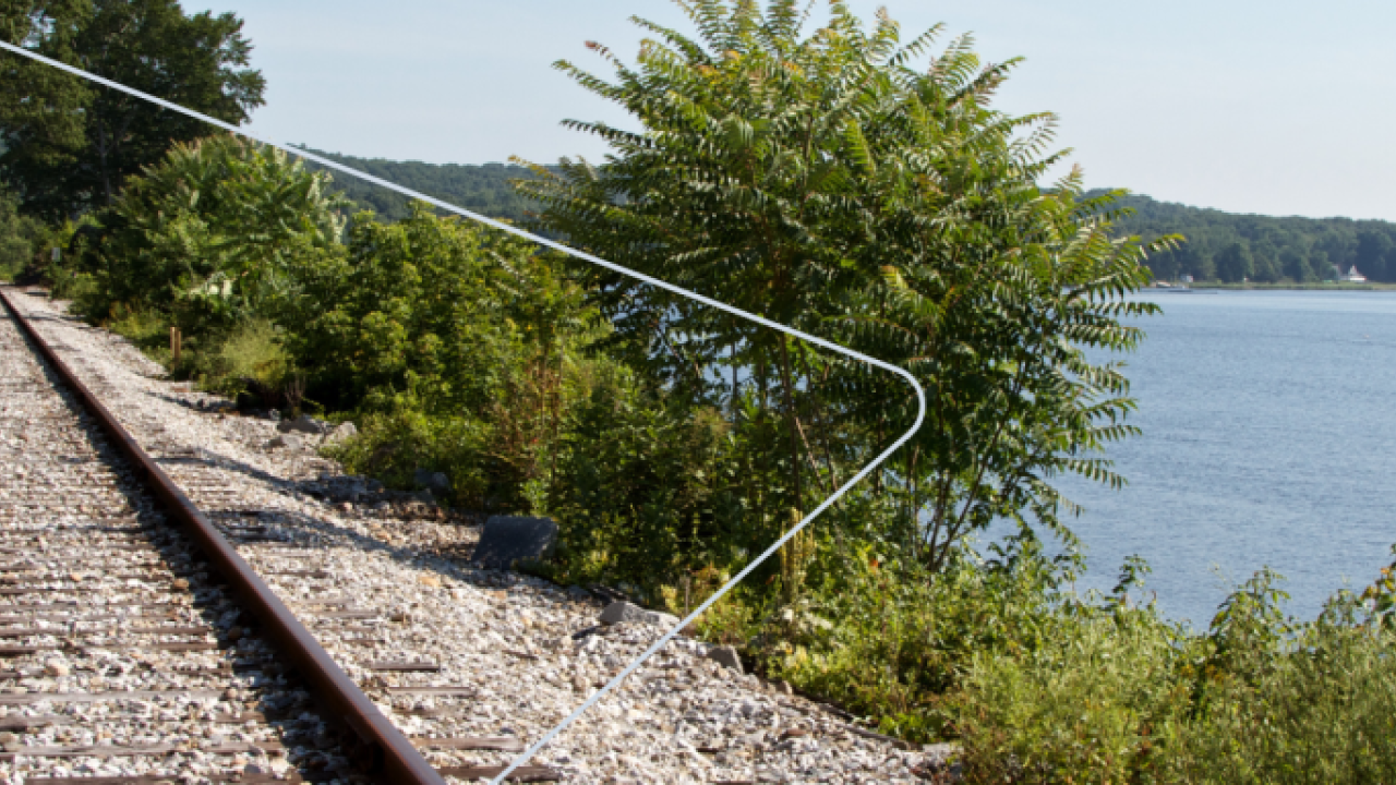 Railway track running along side the waters edge