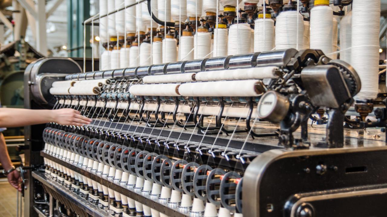 Thread on spools in a factory