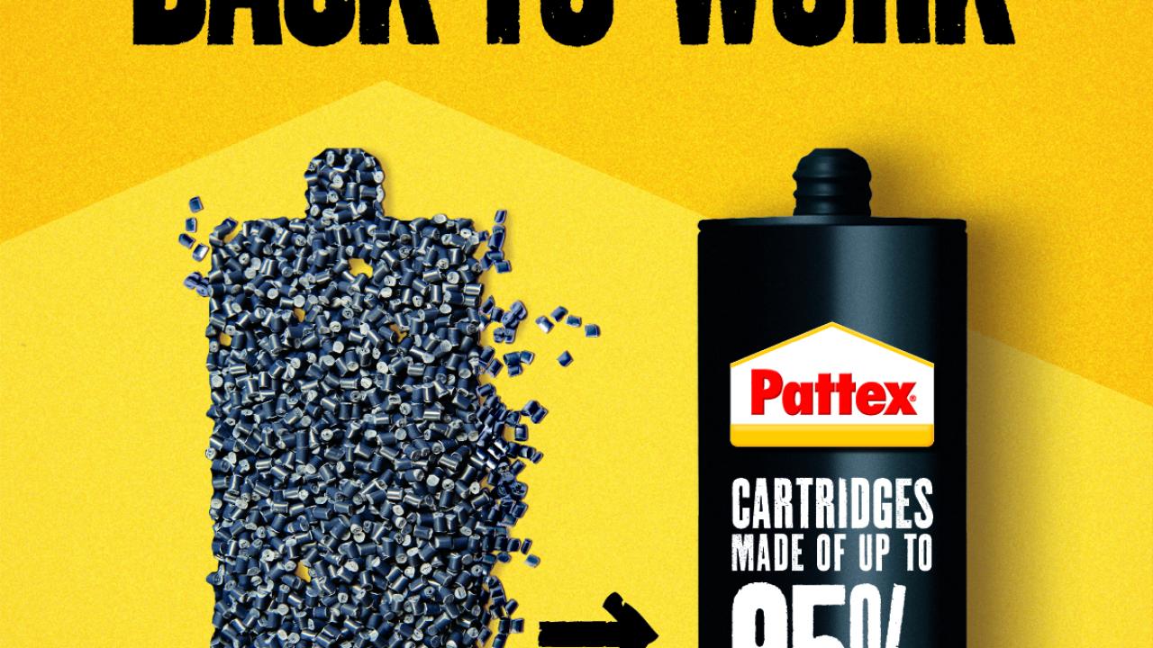 Image of a cartridge made up of 95% recycled plastic with the text "We put waste back to work" 