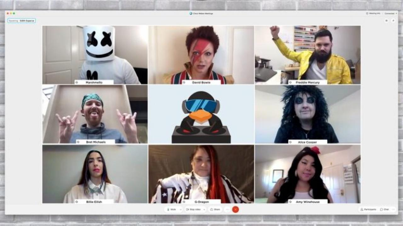 MIND Research employees attending a virtual Halloween party through Webex