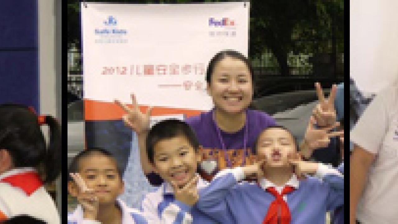 A series of 3 photos showing happy adult volunteers and kids