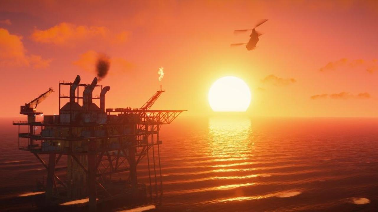 offshore compression platform at sunset