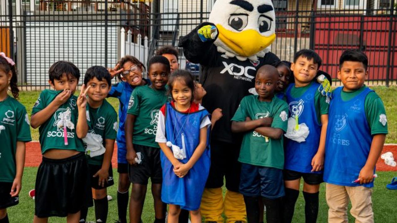 group photo with mascot