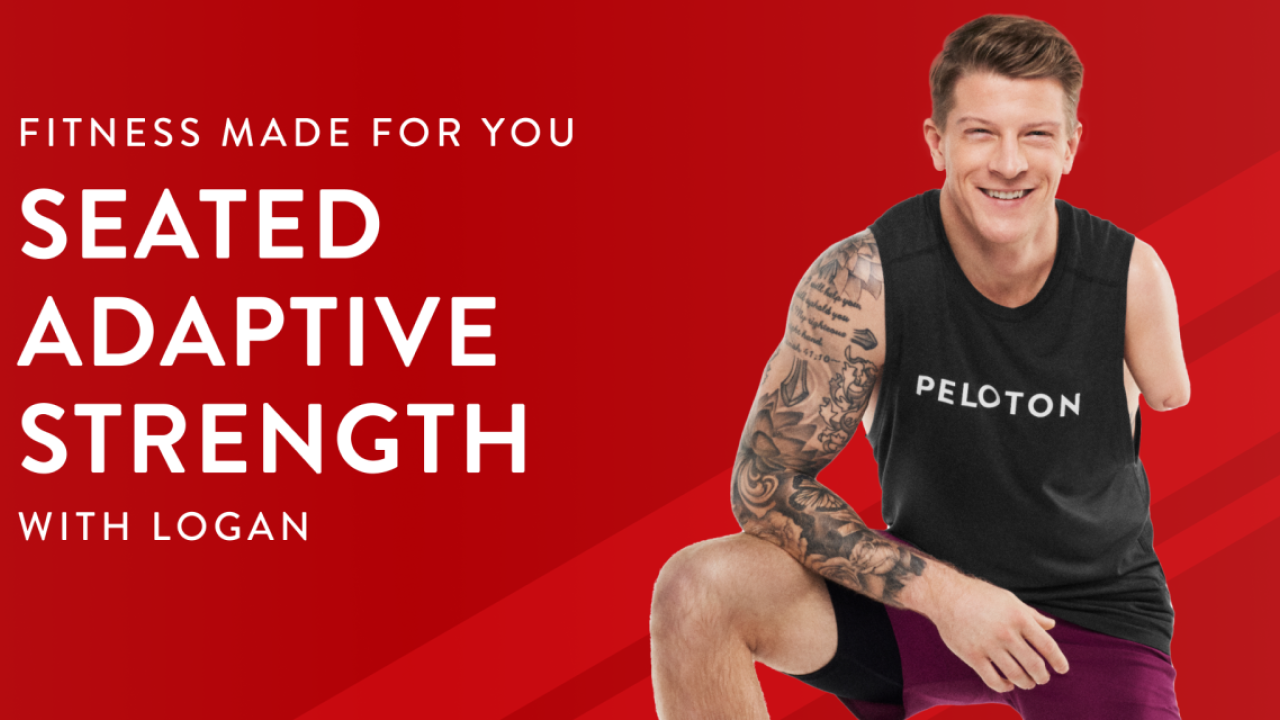 Logan Aldridge with text: "Fitness made for you, Seated Adaptive Strength with Logan"