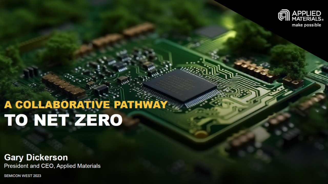 "A Collaborative Pathway to Net Zero, Gary Dickerson" with image of microchip