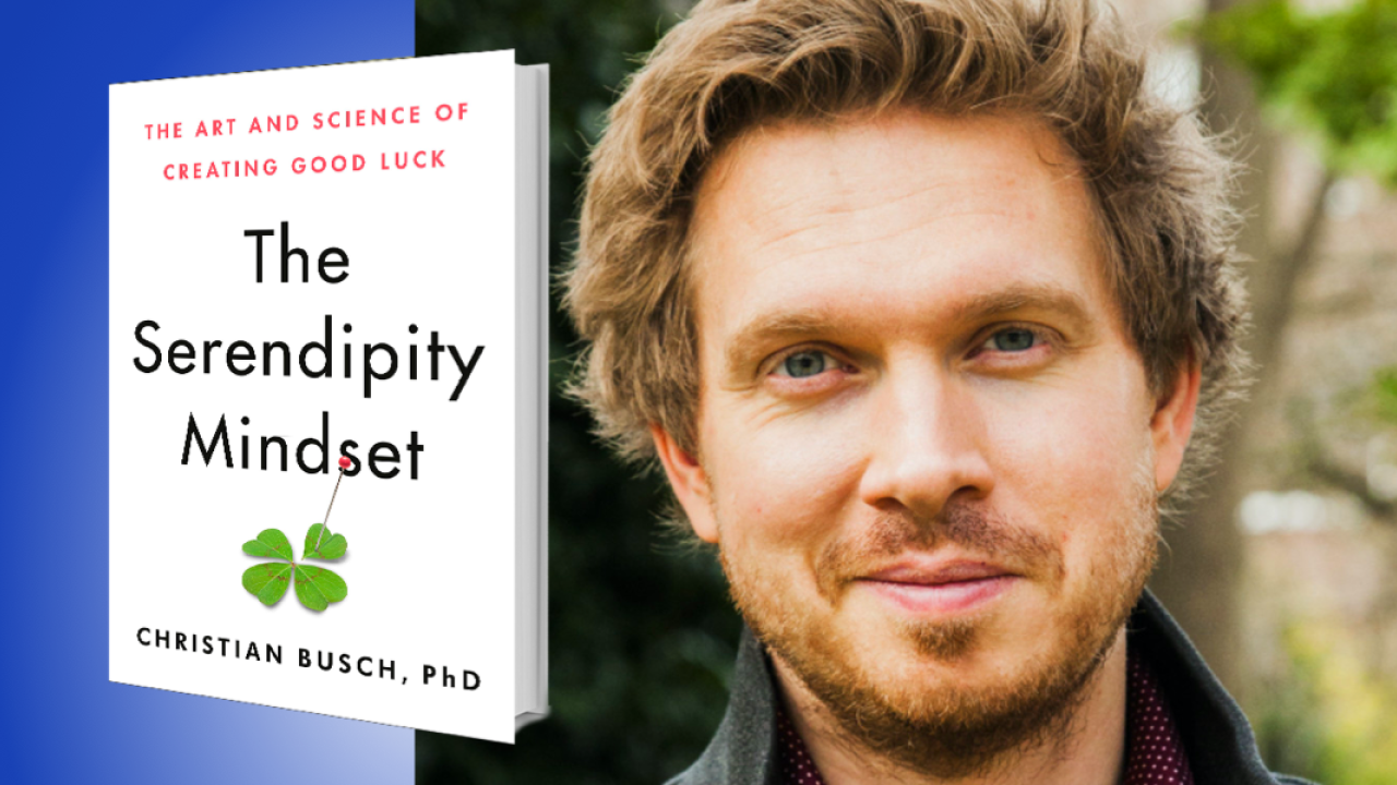 The Serendipity Mindset book cover and headshot of author