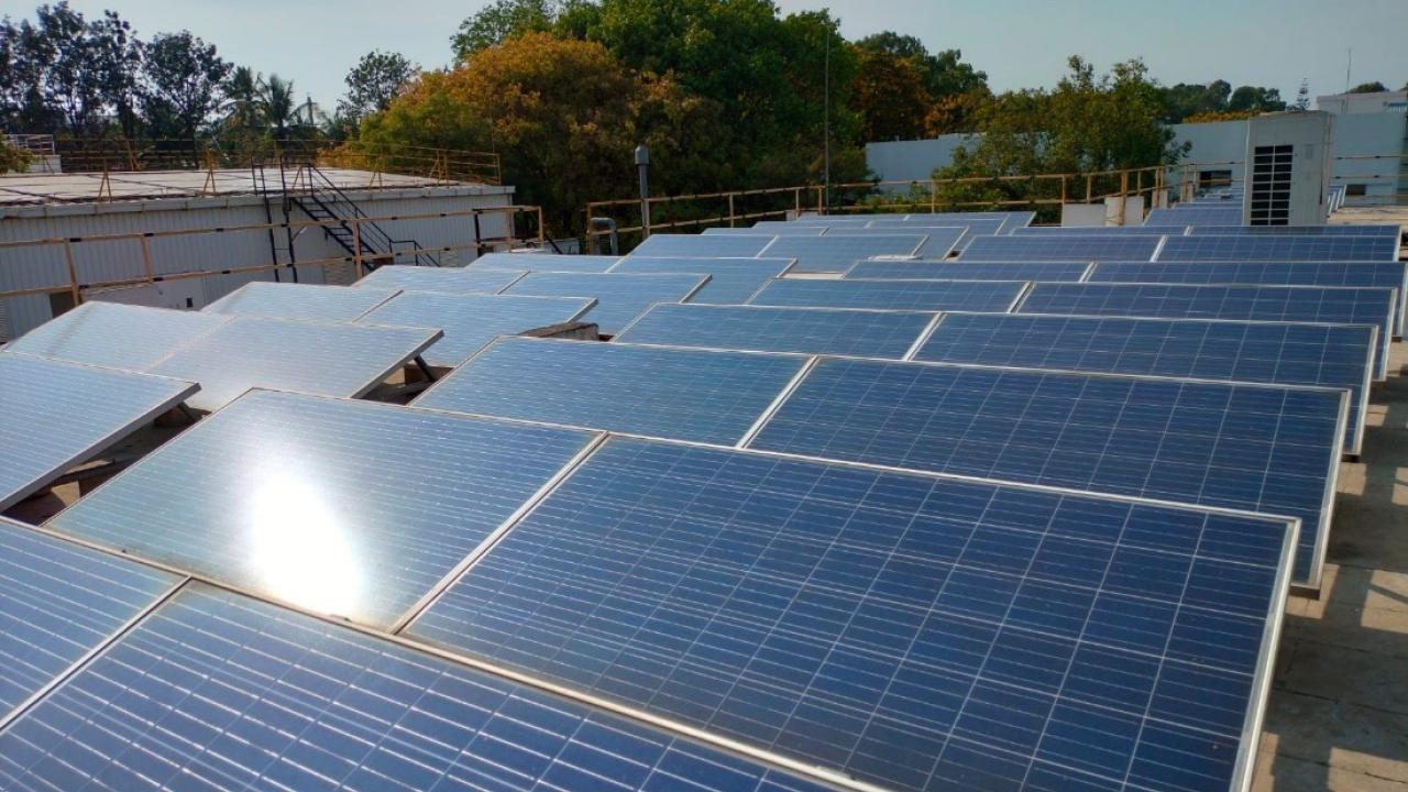 Rows of Solar Panels in Bangalore, India 