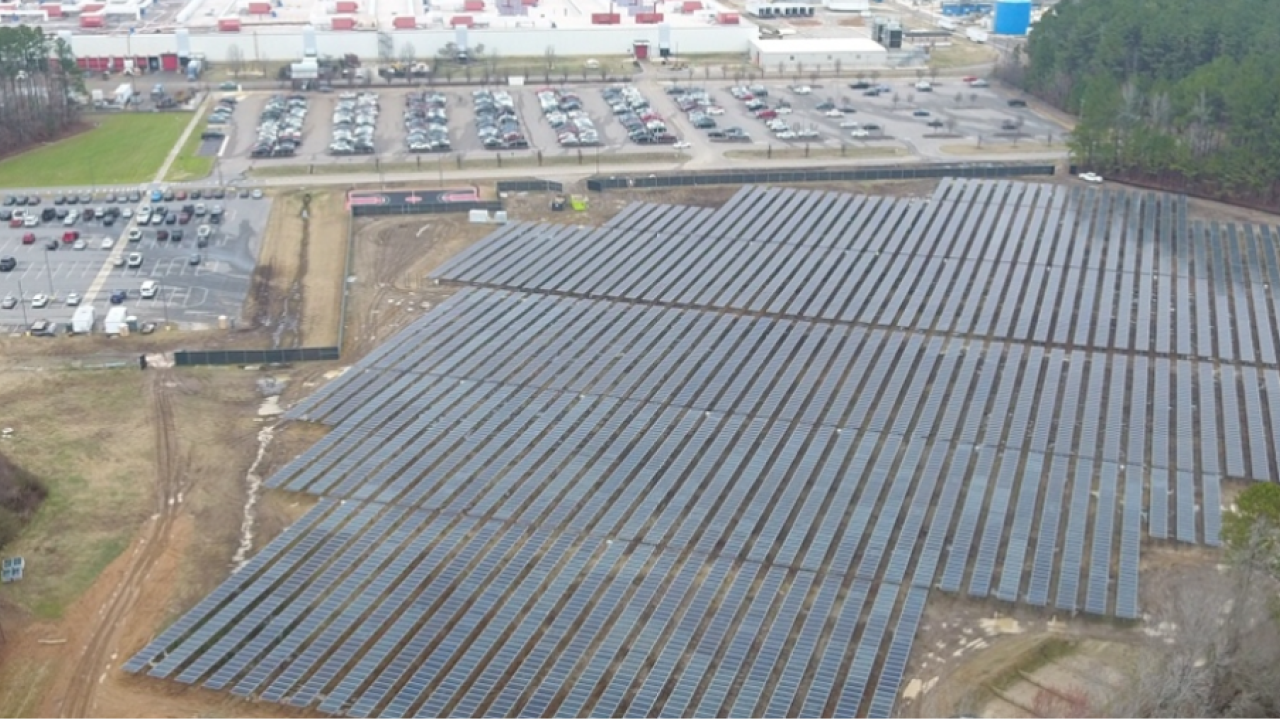 Aerial view of the new solar array at Cummins’ engine plant in Rocky Mount, North Carolina