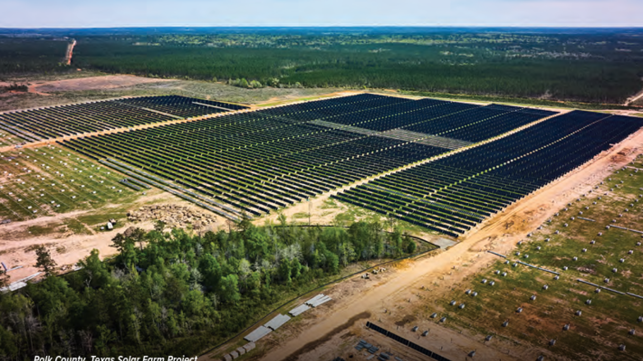 Aerial view of a large field of solar panels