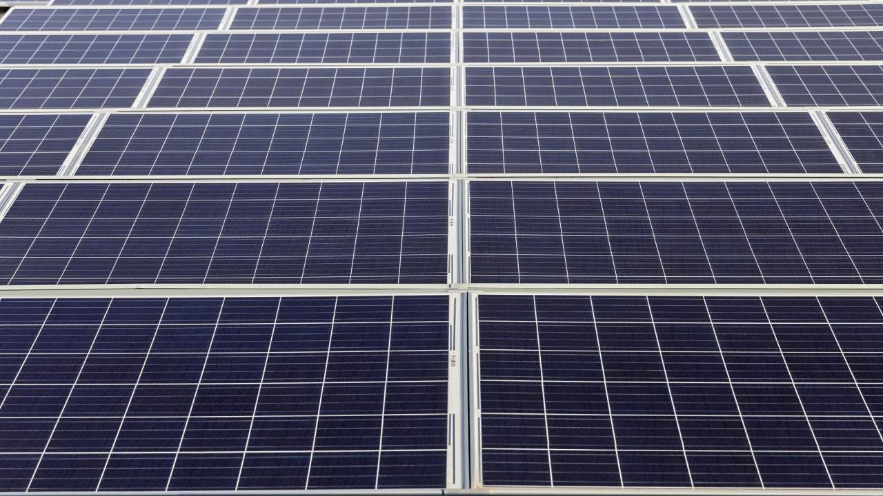 Close up of rows of solar panels