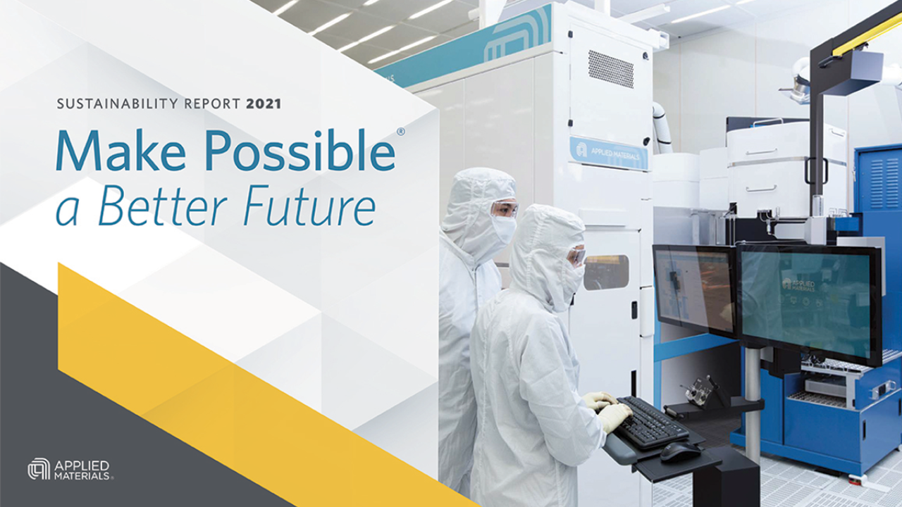 The cover page of the Applied Materials 2021 sustainability report "Make possible a better future"