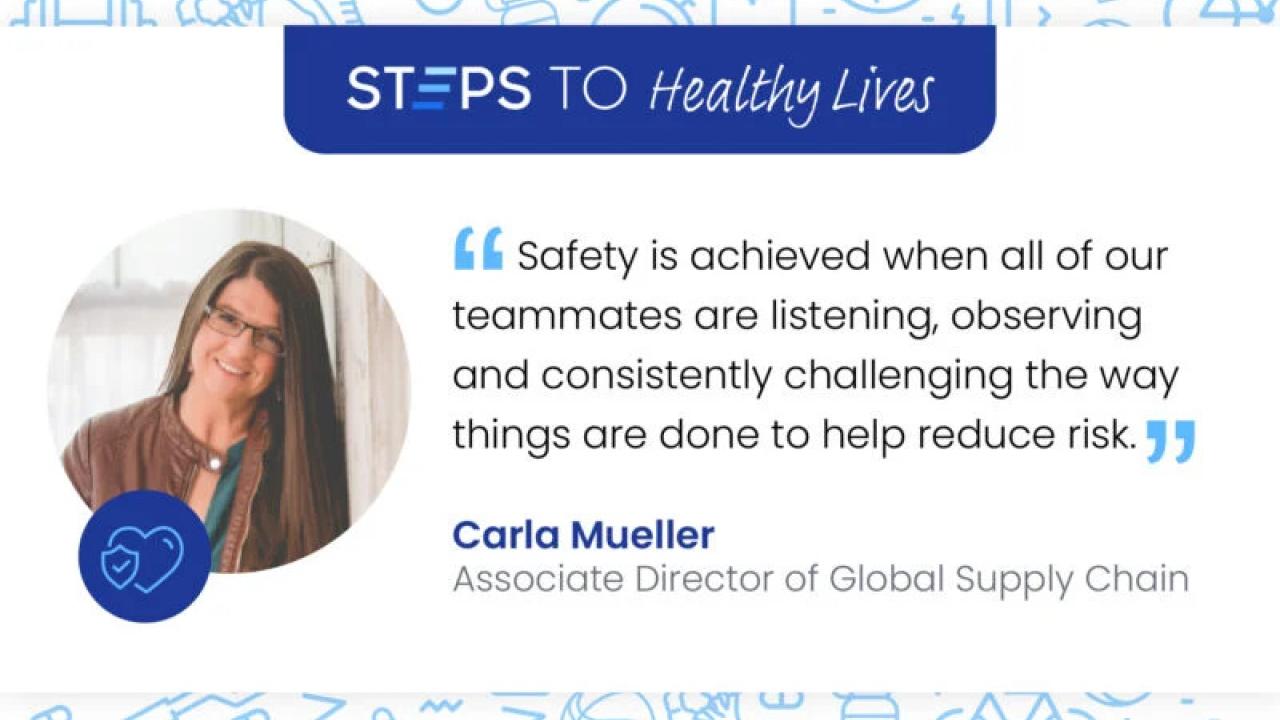 "Steps to healthy lives" and quote from Carla Mueller.