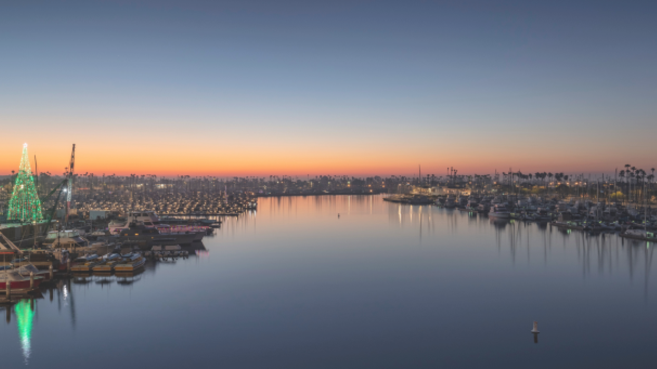 Sunset view over city and water