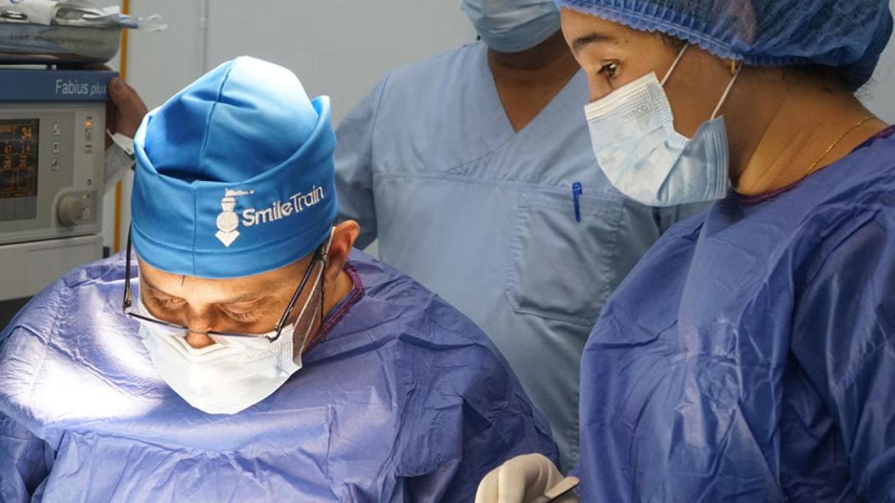 A dedicated Smile Train surgical team works together to provide life-changing cleft surgery for a patient.