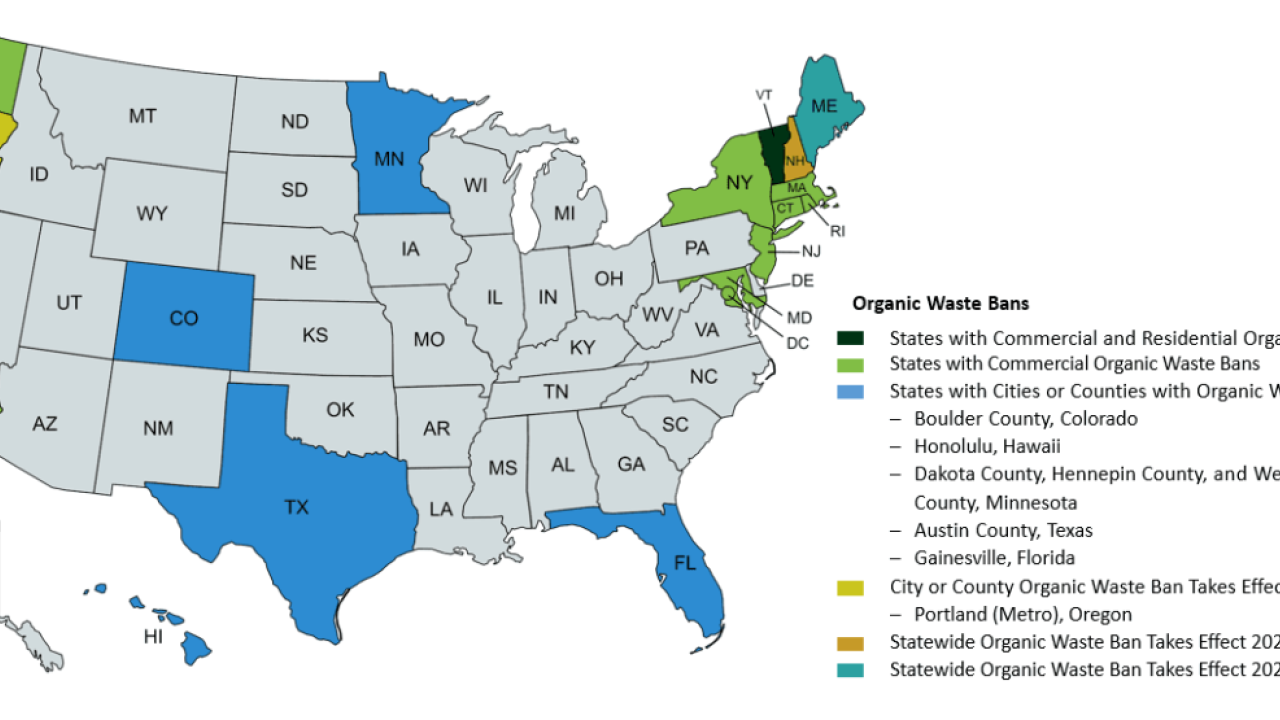 Chart of U.S. States with Organic Waste Bans
