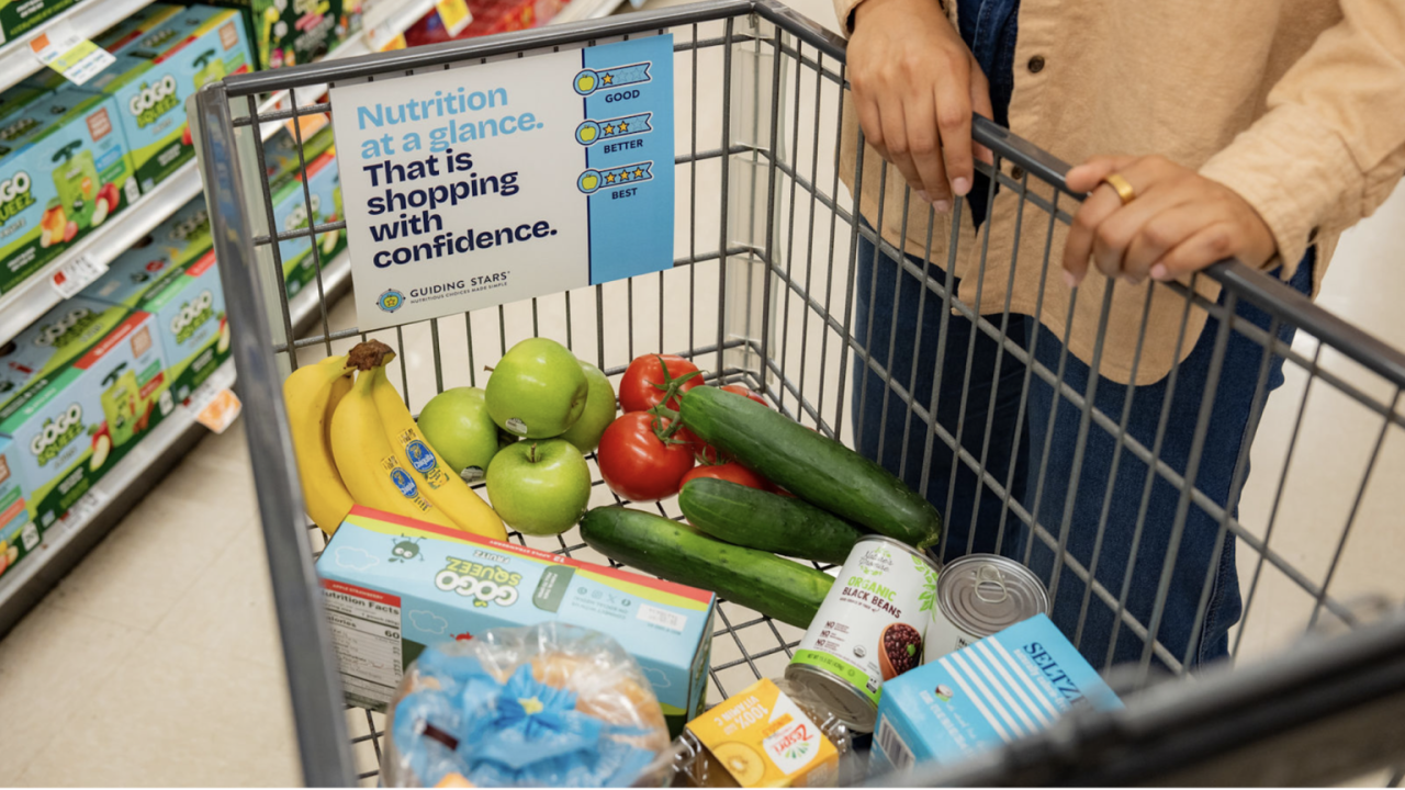 A shopper with their cart and contents