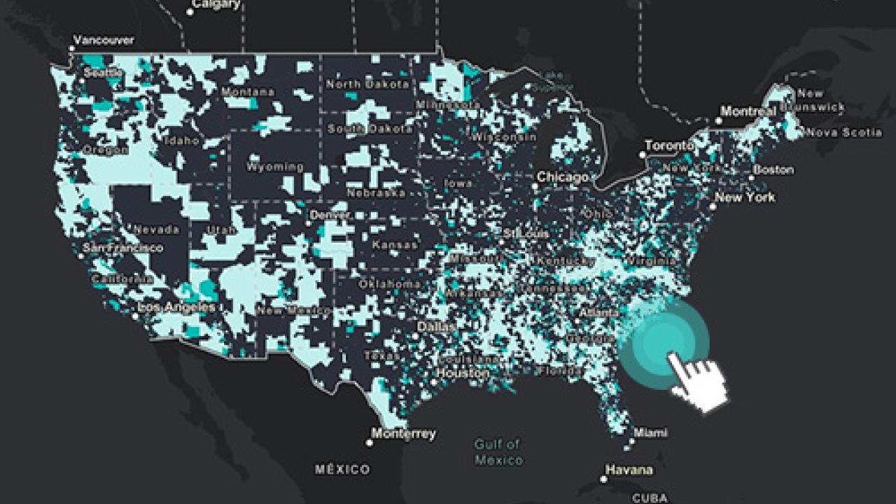 Map of the United States with areas in different shades of green.