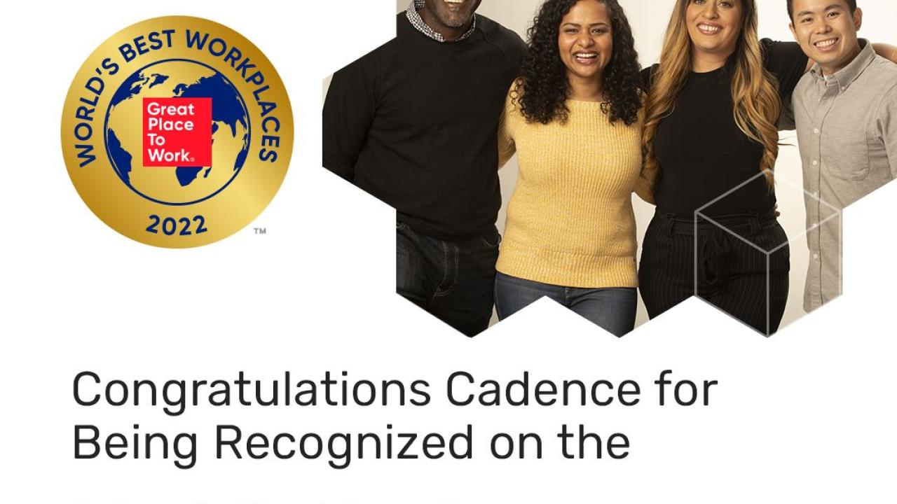 Candence logo with "Congratulations Cadence for Being Recognized on the World's Best Workplaces List!" with image of team members